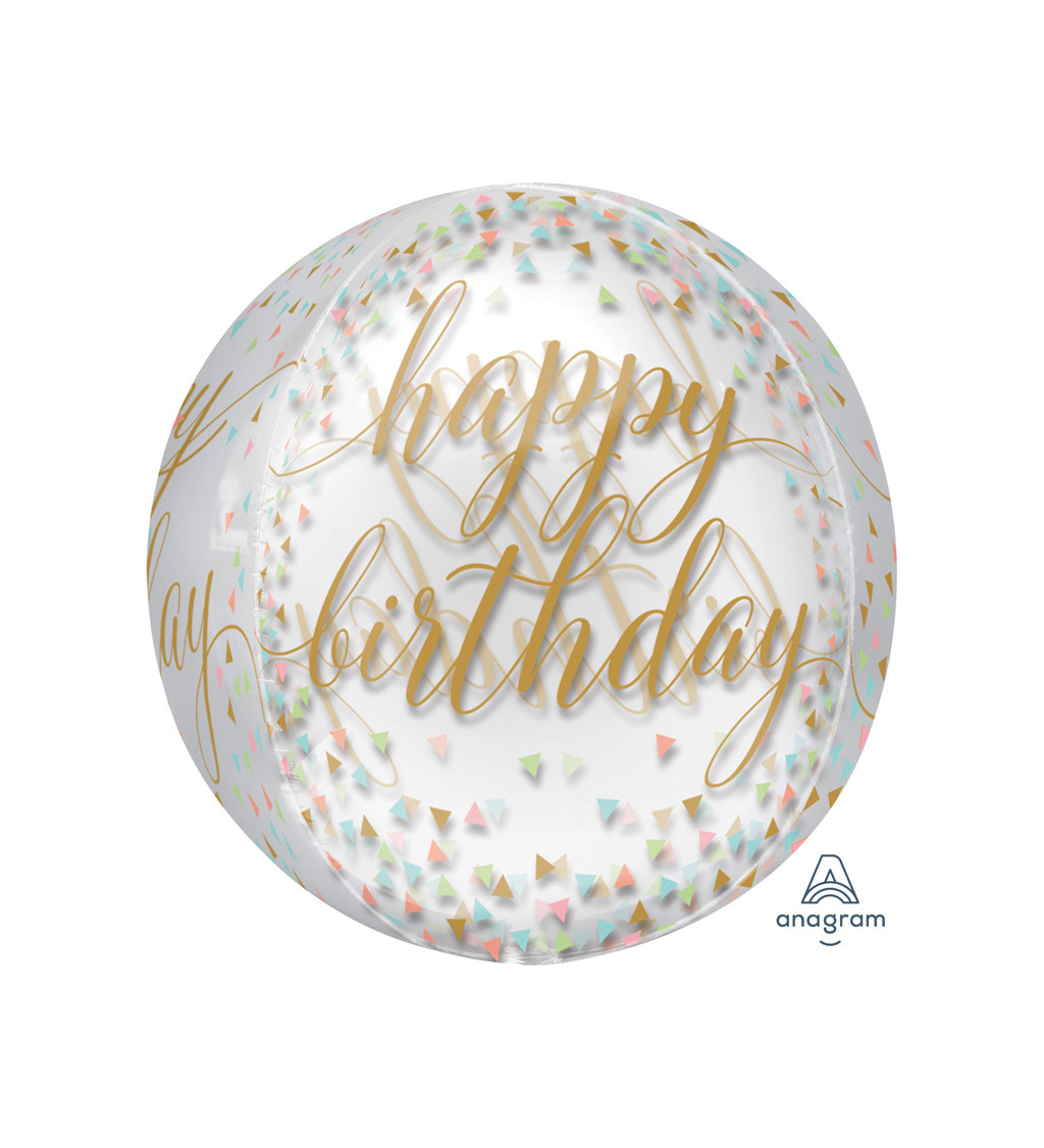 Guľatý fóliový balónik Happy Birthday