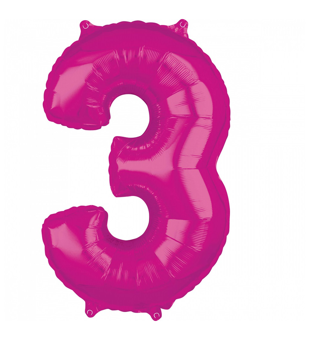 Fóliový balón "3" - Ružový