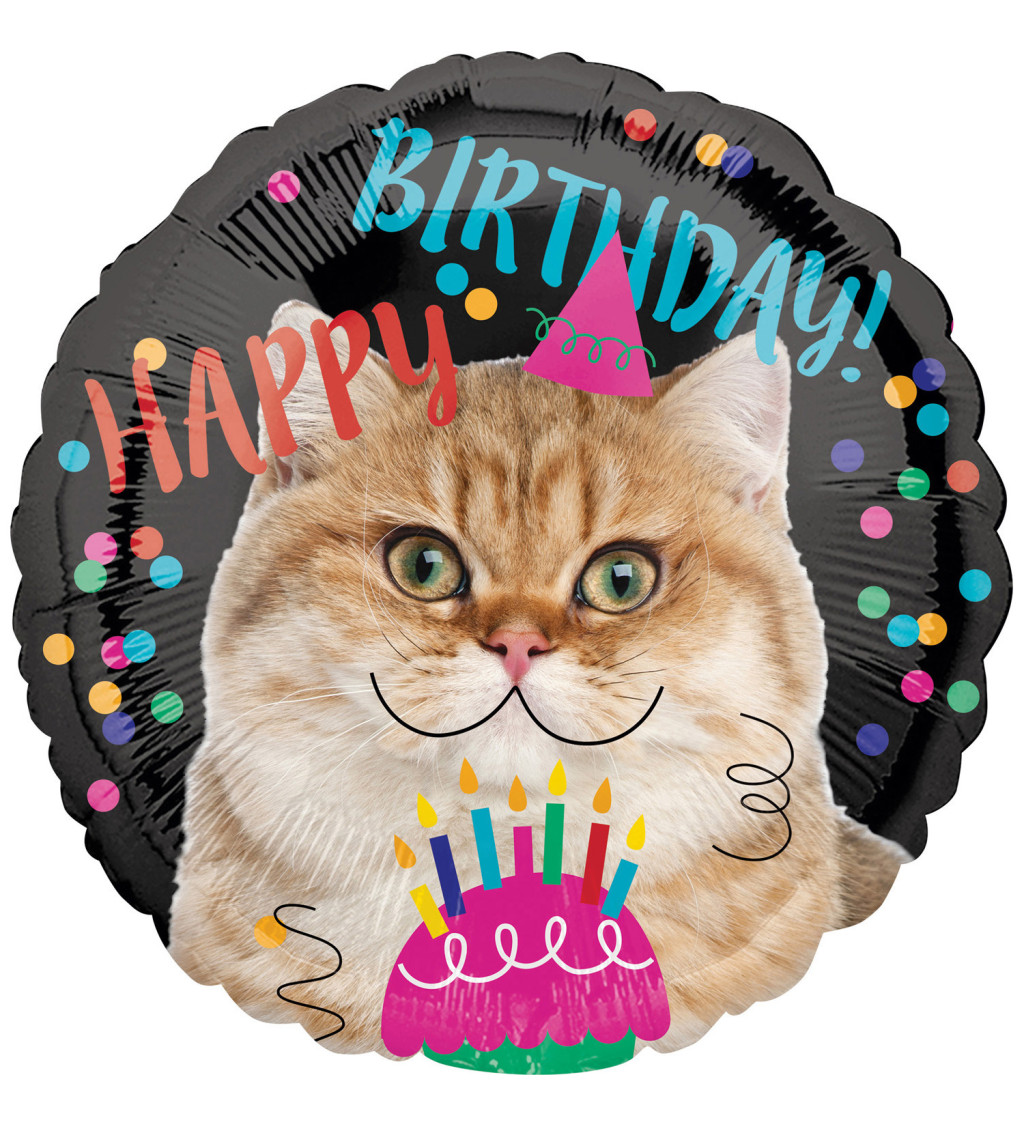 Štandardný fóliový balónik Happy Birthday Mačka