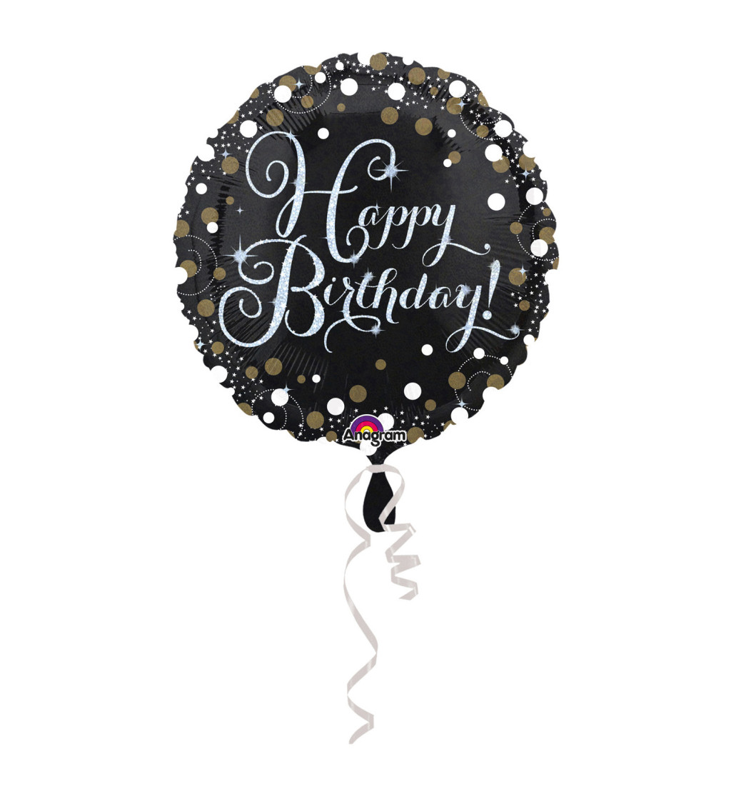 Fóliový balónik Happy Birthday, čierny