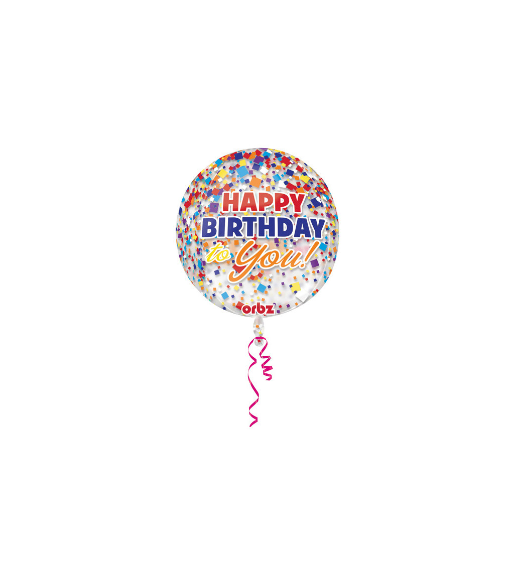 Fóliový balónik Happy Birthday - konfety