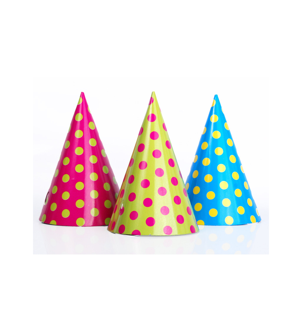 Papierové farebné párty klobúky s bodkami