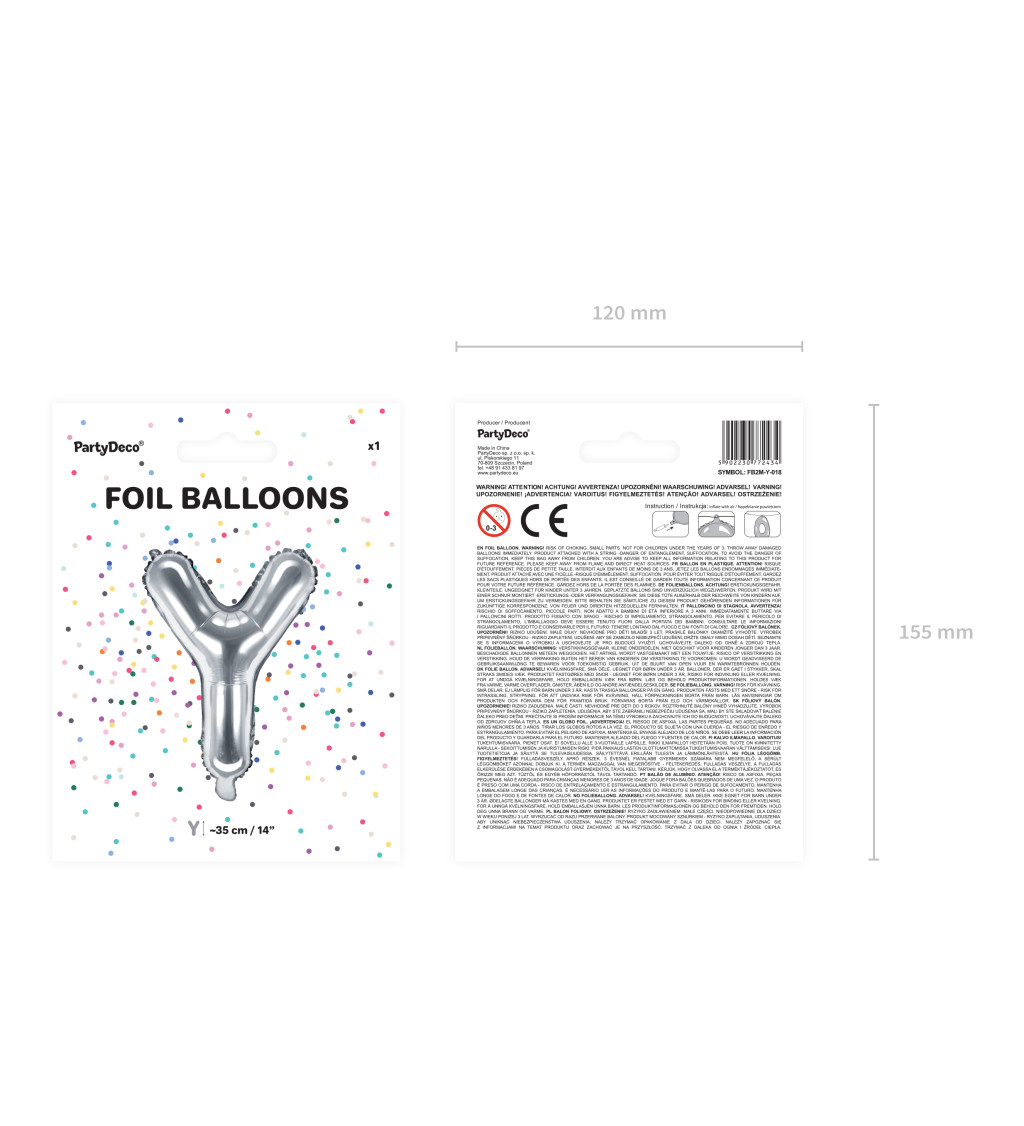 Fóliový balón "Y" - strieborný