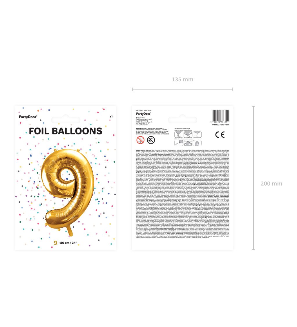 Fóliový balónek 9 - zlatá