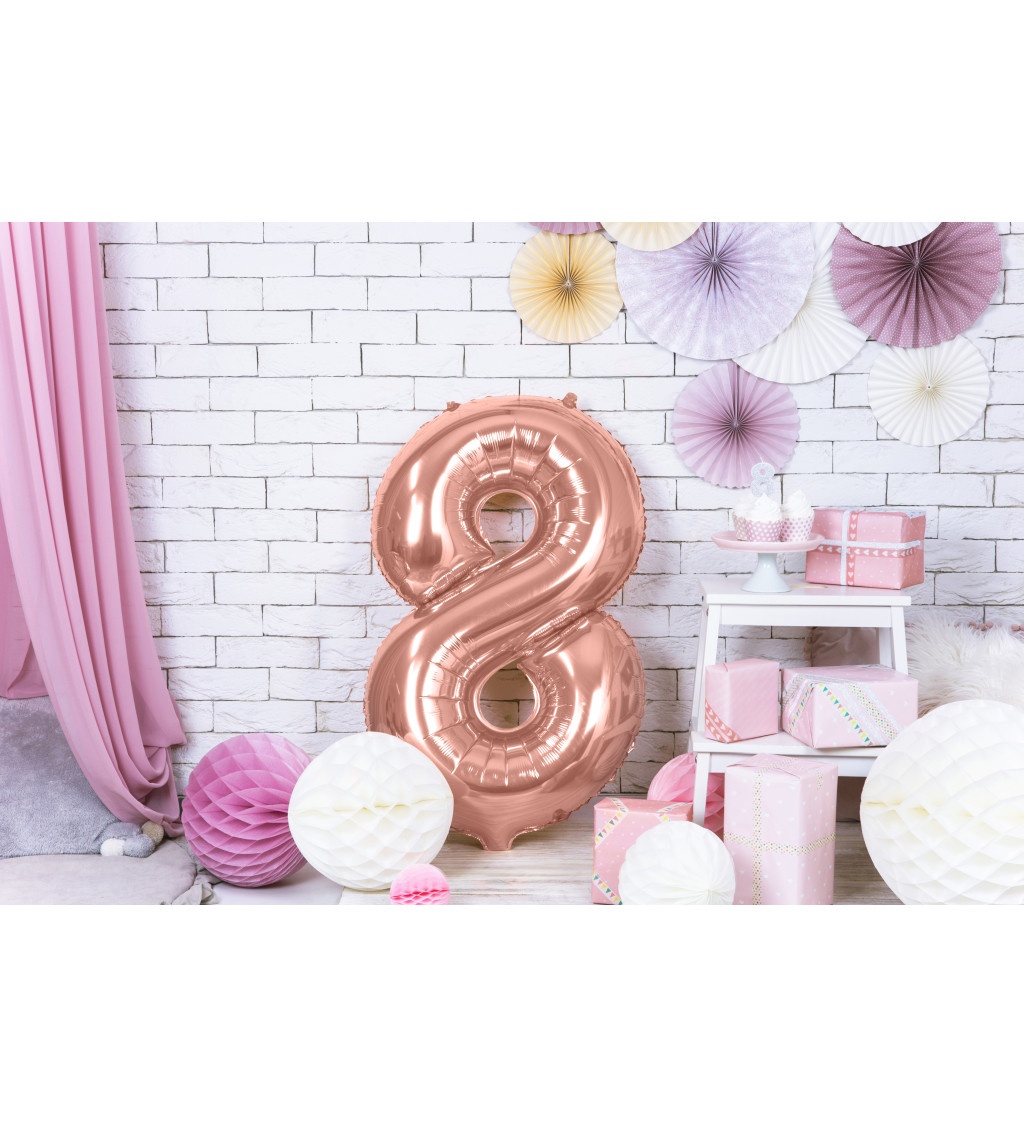 Fóliový balón v ružovo-zlatej farbe v tvare čísla 8