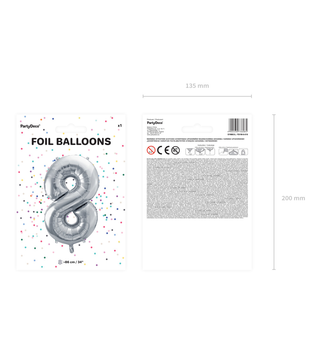 Fóliový balónik v striebornej farbe v tvare čísla "8"