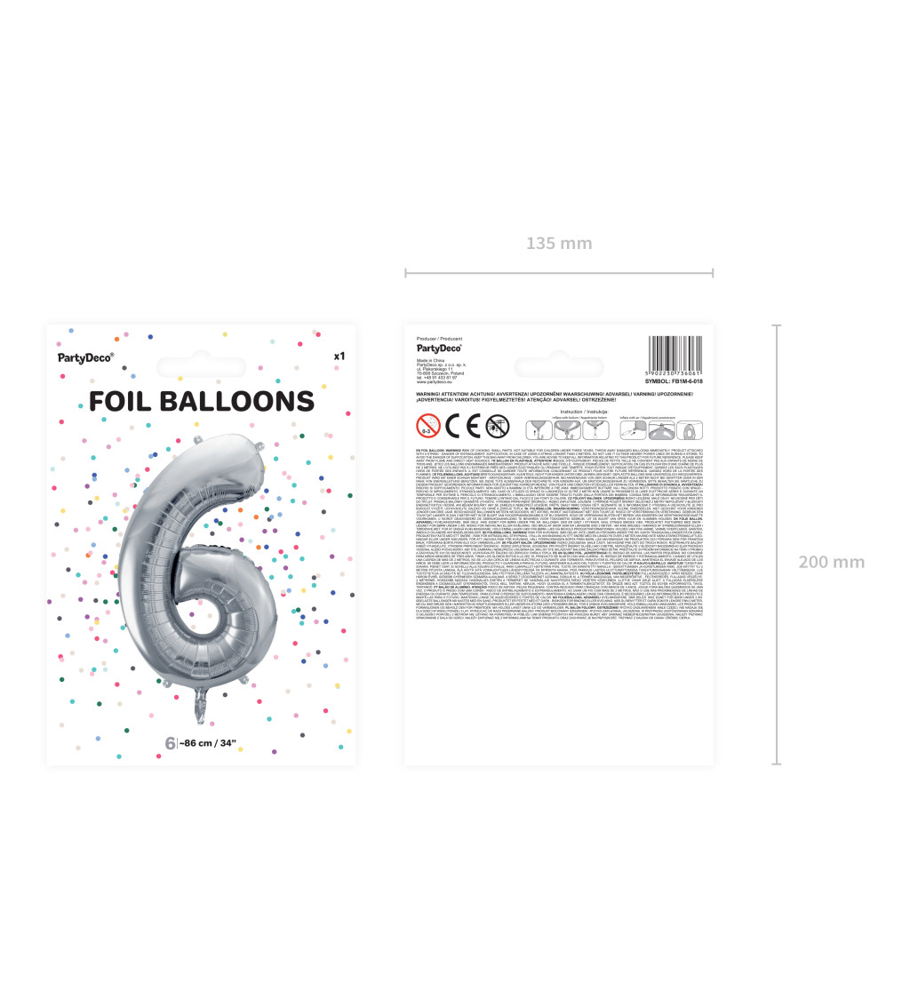 Fóliový balónik 6 - strieborná