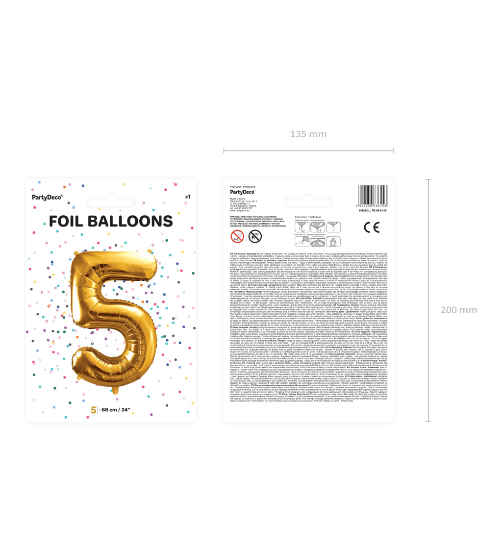 Fóliový balón 5 zlatý