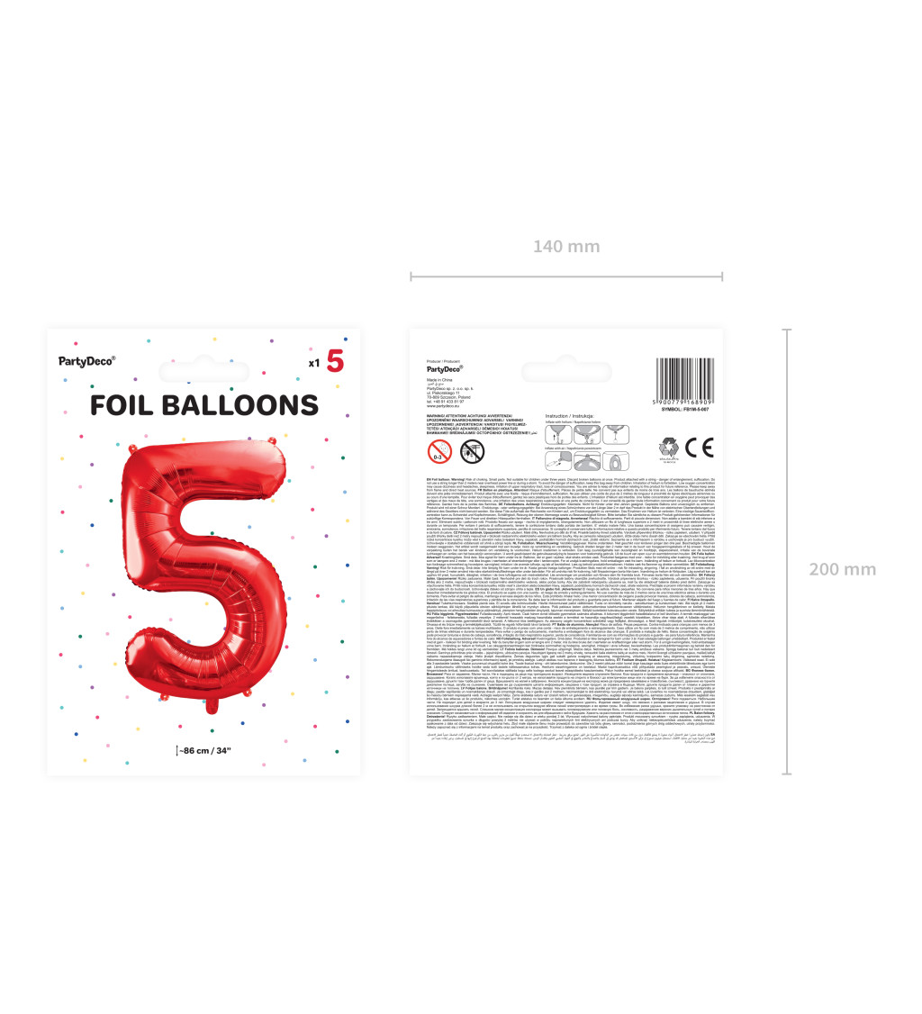 Fóliový balón 5 - červený