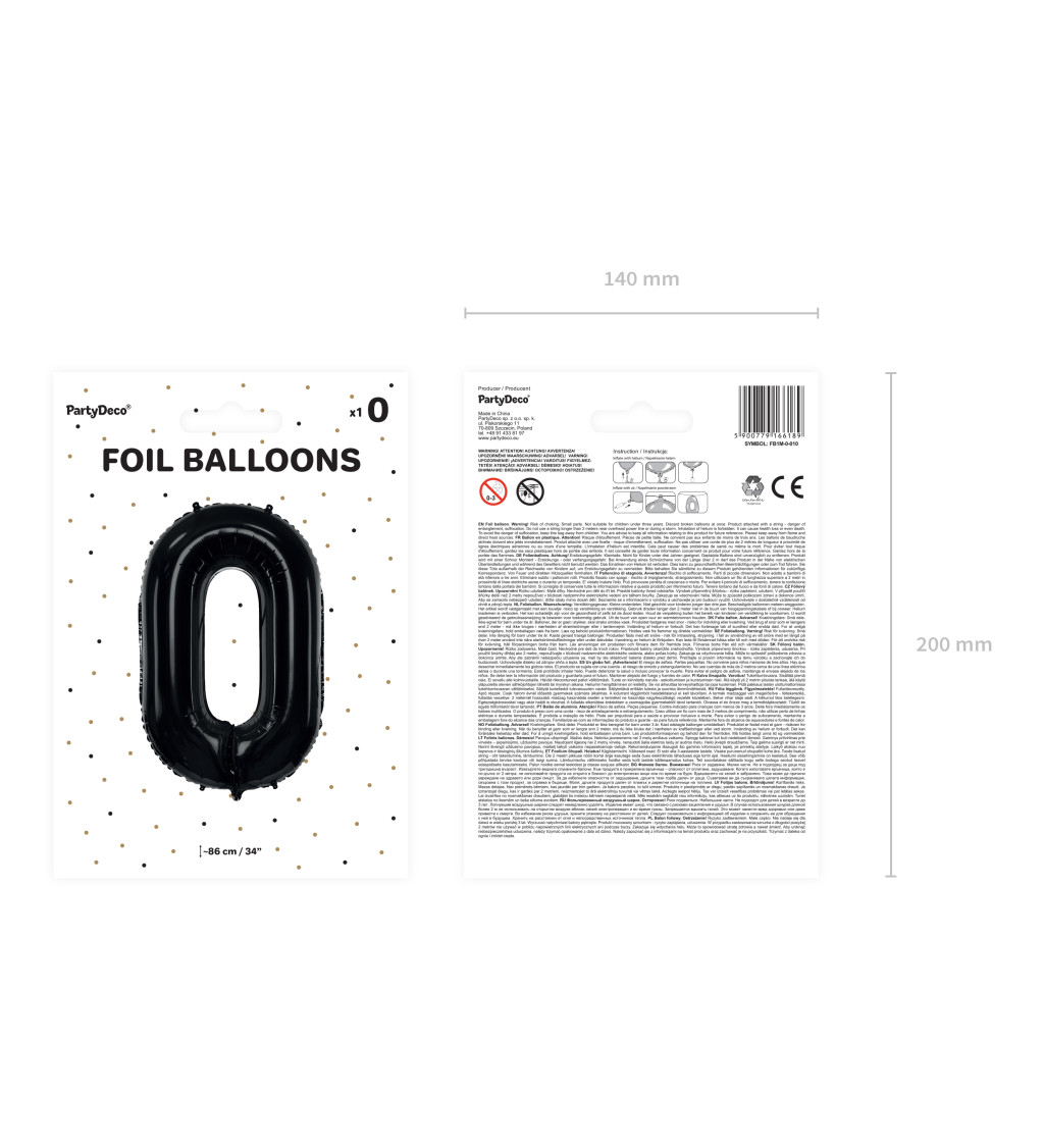 Fóliový balón v čiernej farbe v tvare čísla 0