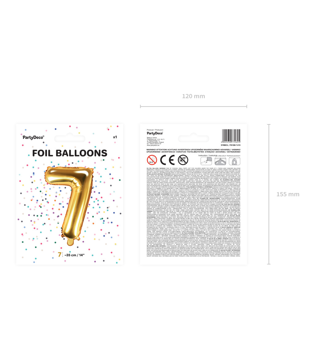 Fóliový Balón "7" - zlatá 35cm