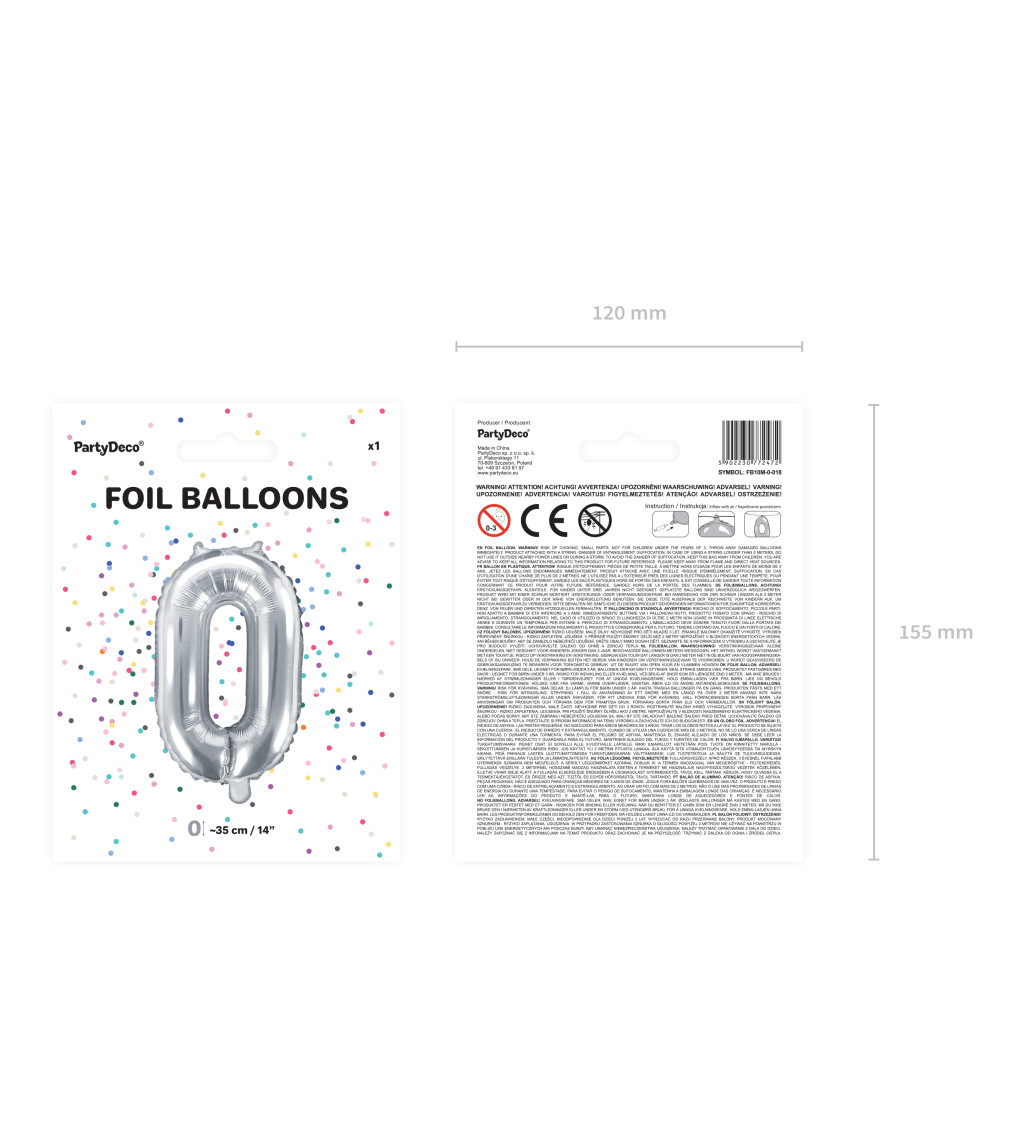 Fóliový balón "0" - strieborná 35cm