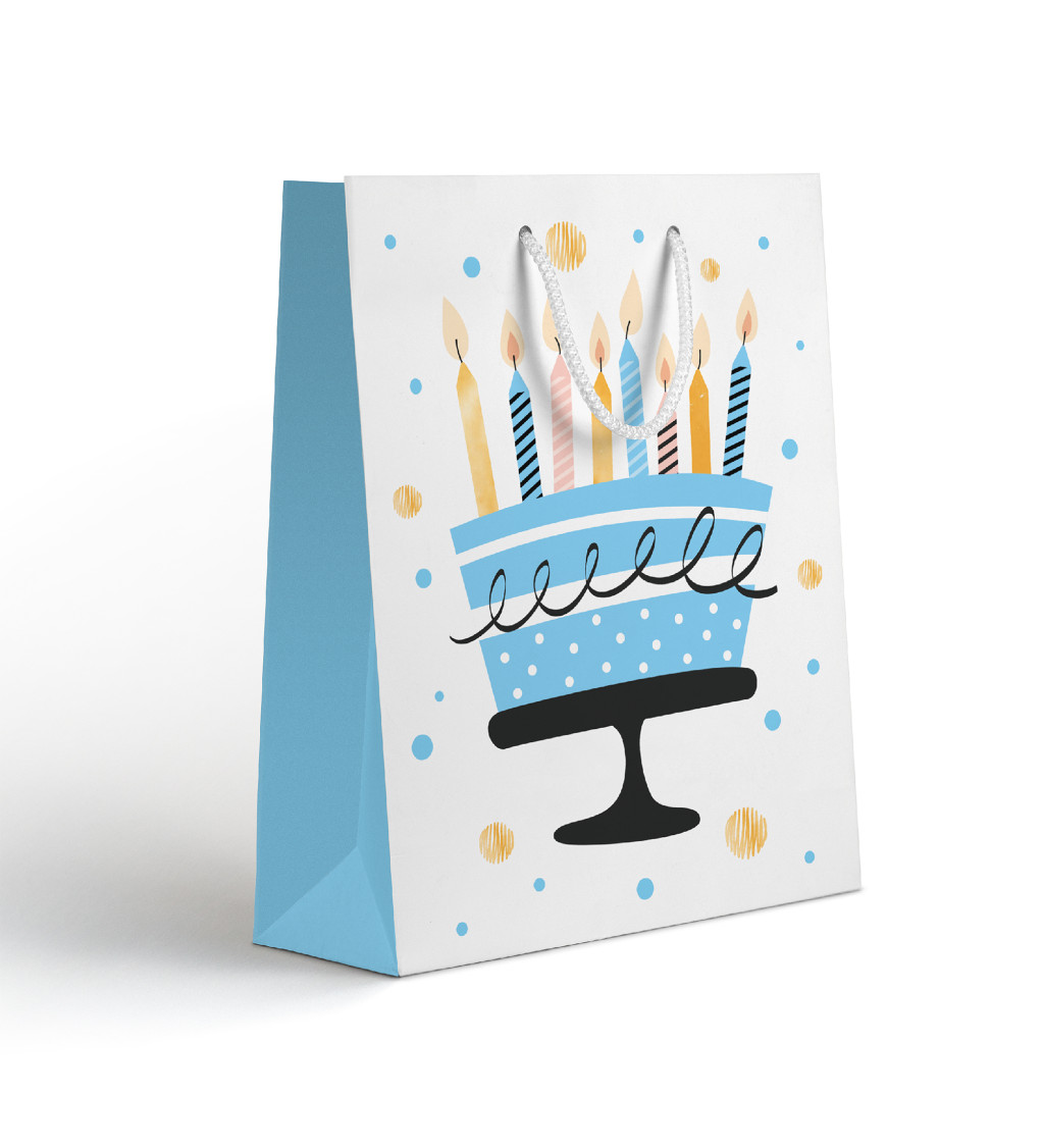 Darčeková papierová taška - modrá s tortou