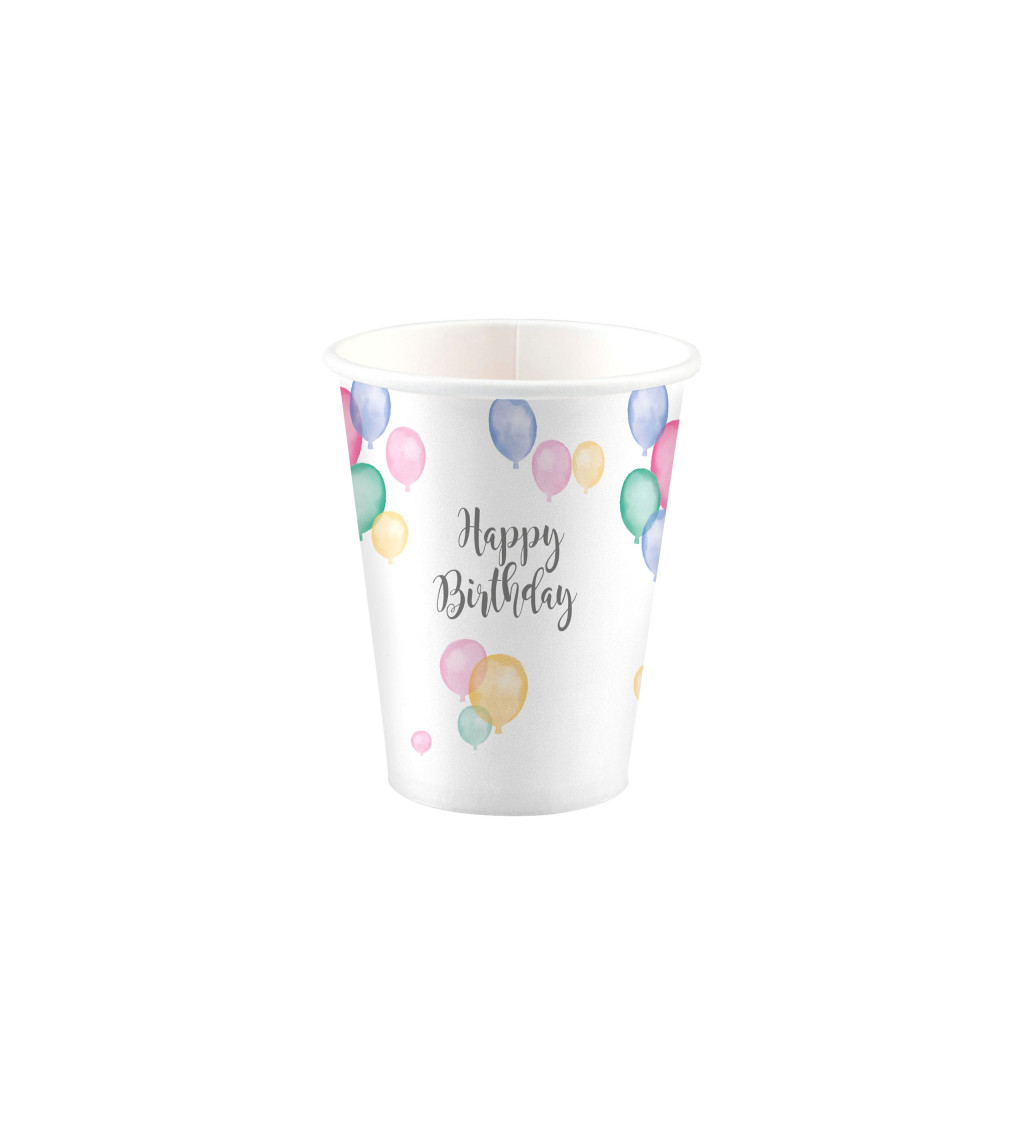 8 pohárov Happy Birthday pastelový papier 250 ml