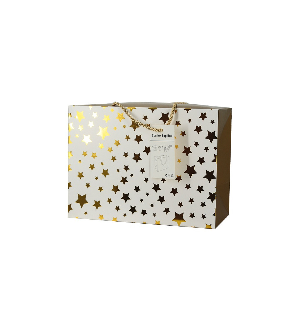 Darčeková taška L 27x20x13 cm so zlatými hviezdičkami