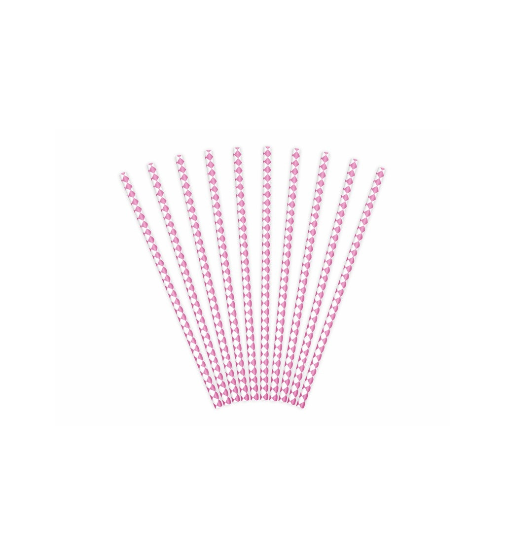 Papierové slamky so štvorčekami, ružové