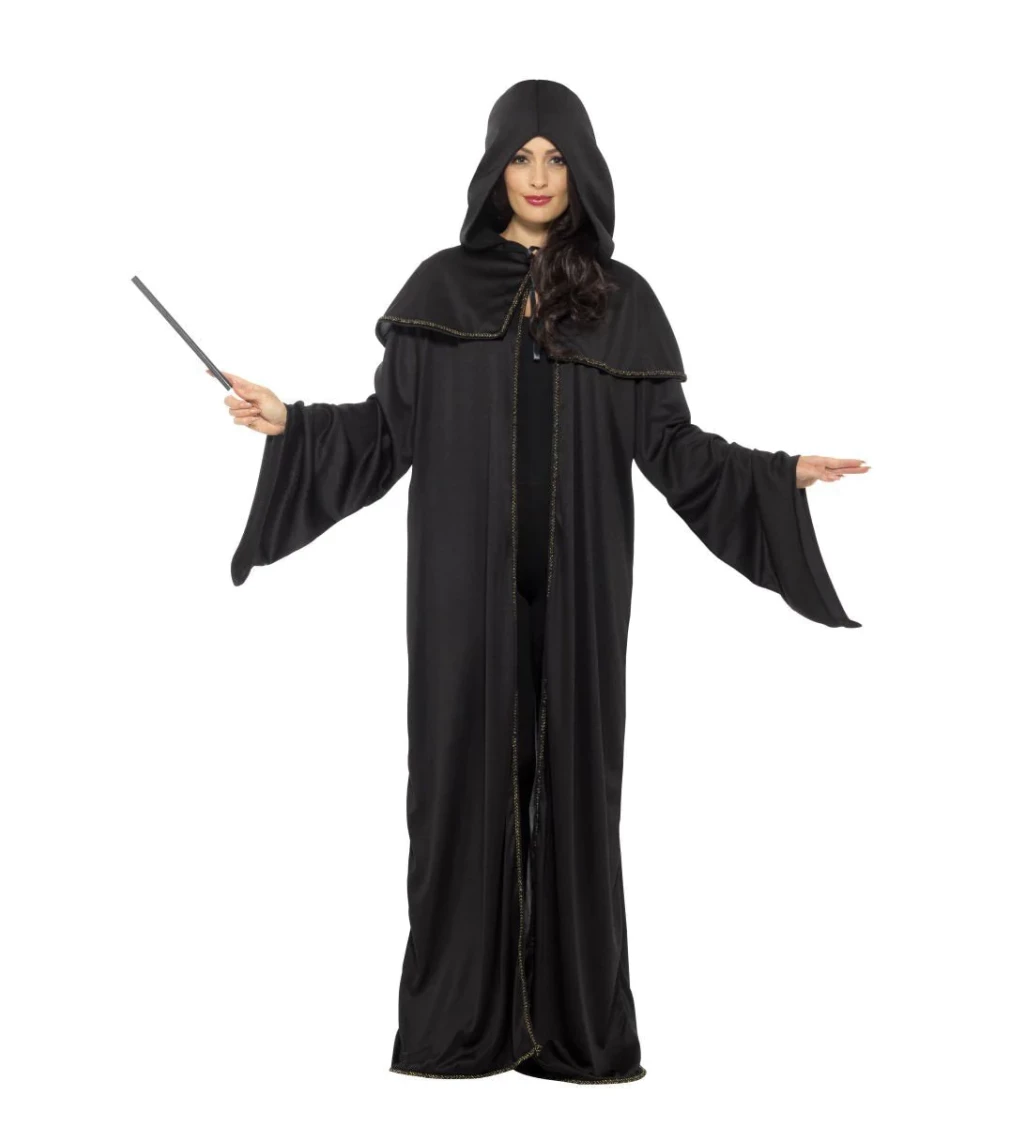 Čarodejnícky plášť s kapucňou - čierny