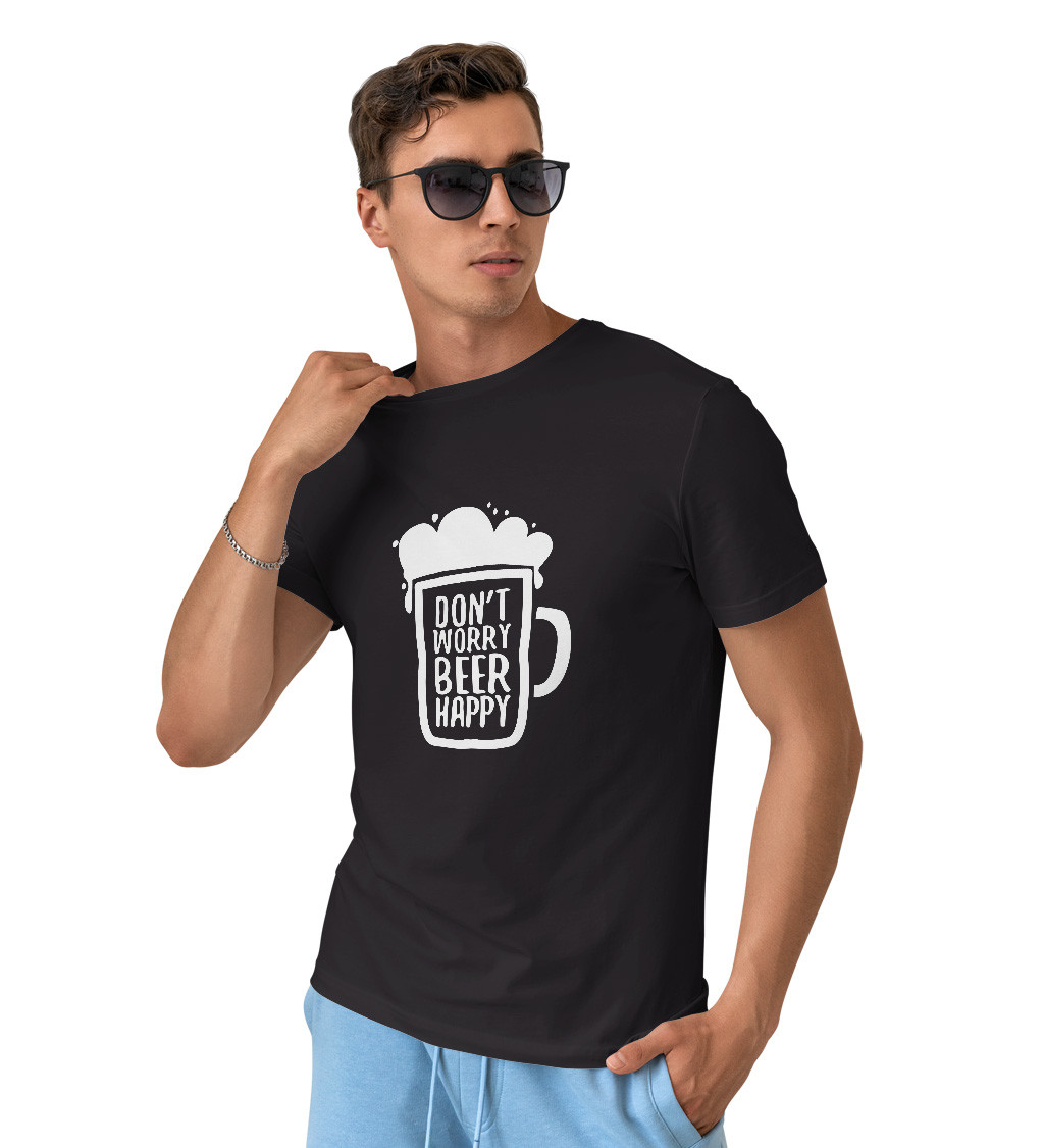 Pánske tričko čierne - Don't worry beer happy
