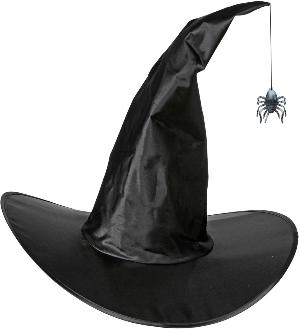 Ohybný saténový klobúk čarodejnice so závesným pavúkom