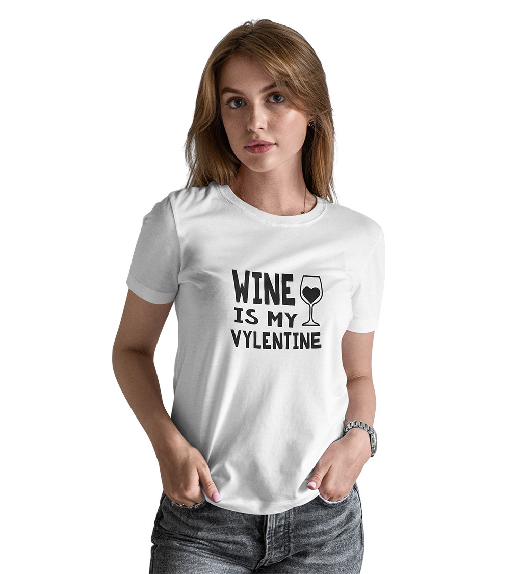 Dámske tričko biele - Víno je môj Valentín