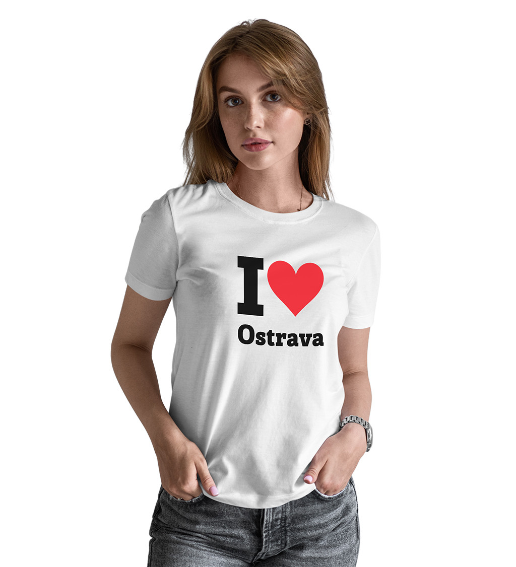 Dámske biele tričko - I love Ostrava