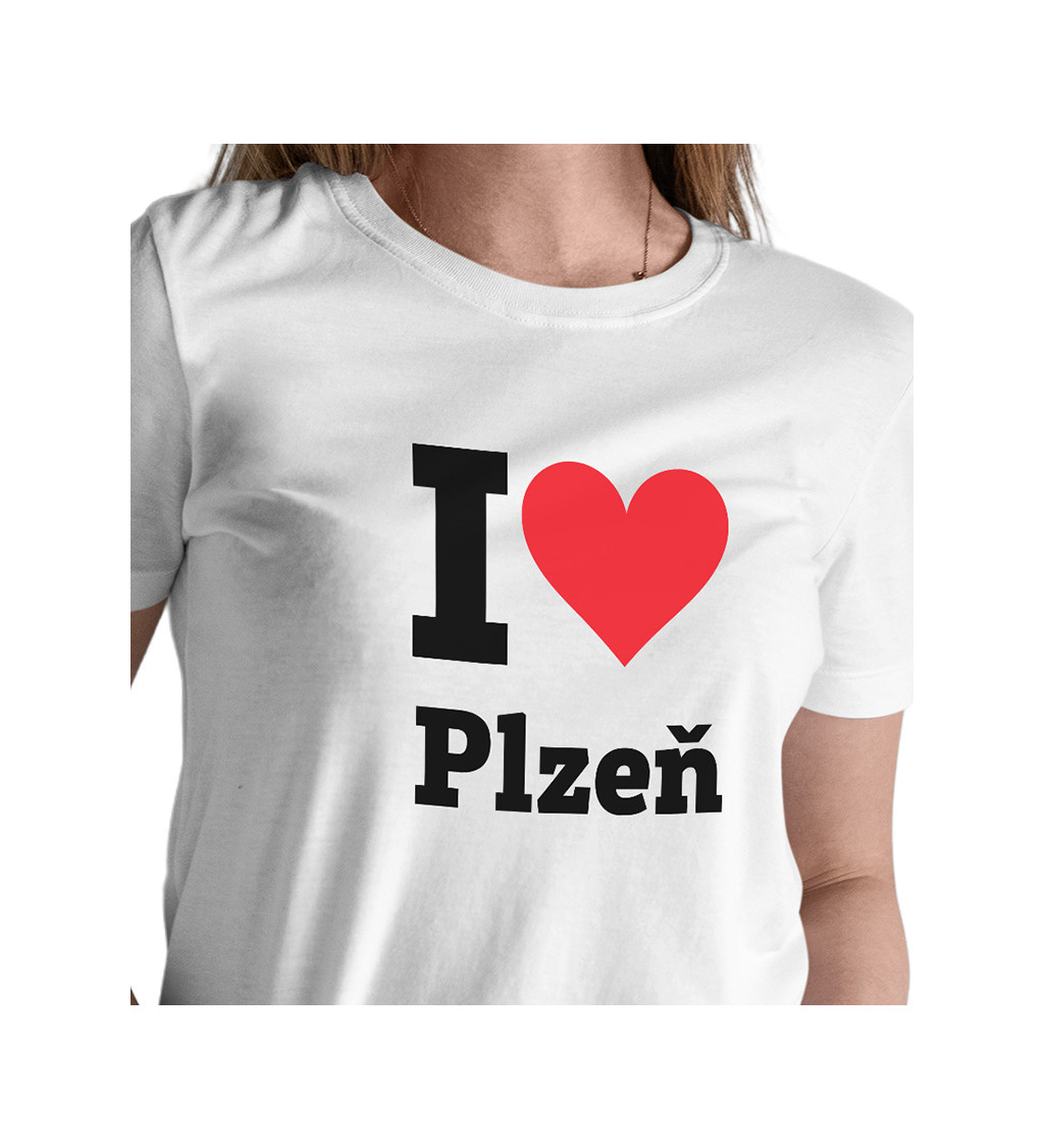 Dámske biele tričko - I love Plzeň