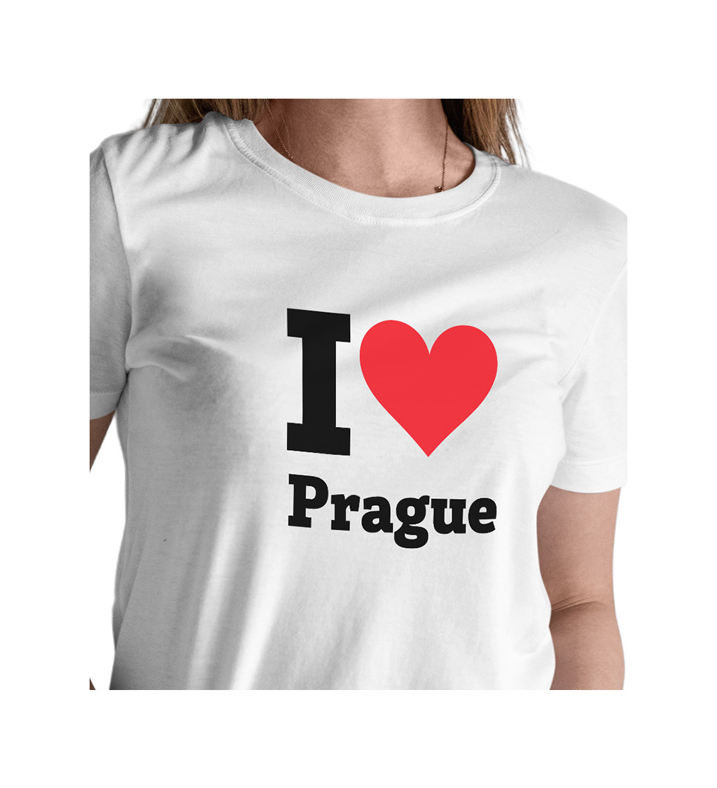 Dámske biele tričko - I love Prague