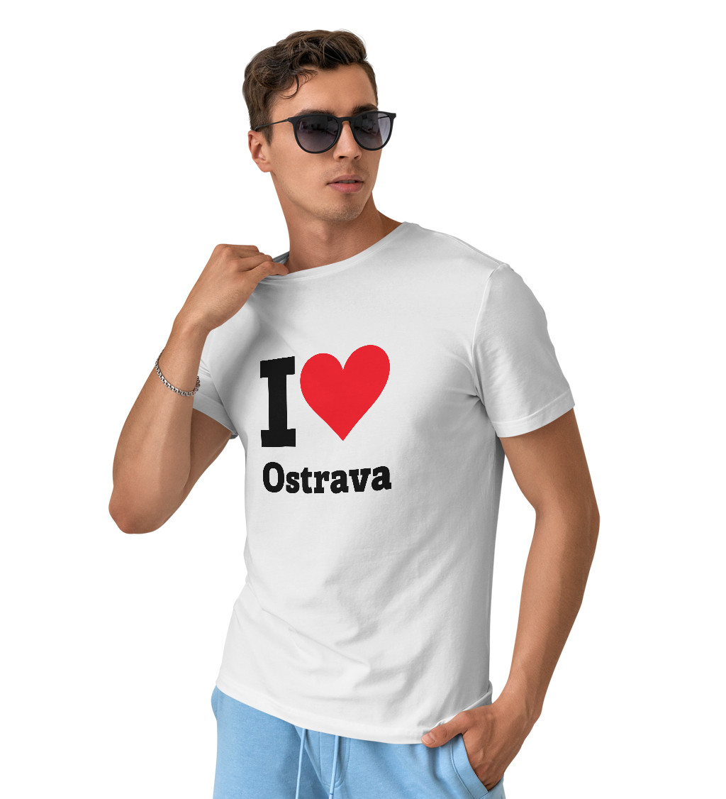 Pánske biele tričko - I love Ostrava