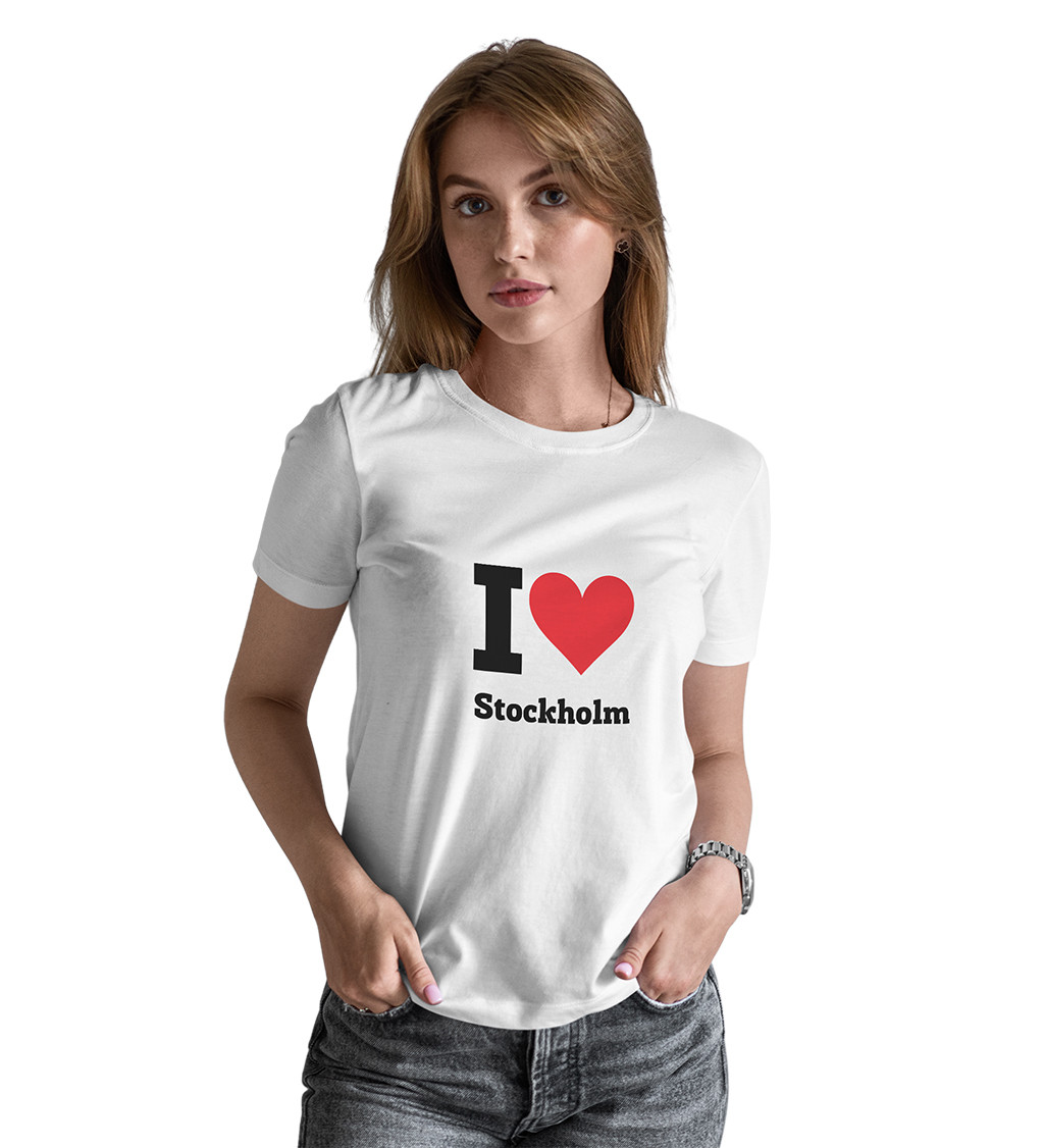 Dámske tričko biele - I love Stockholm