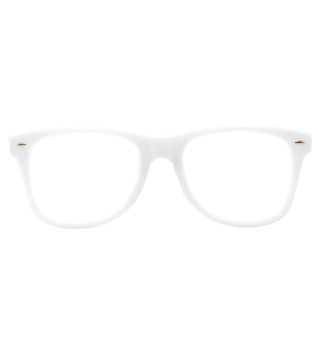 Biele okuliare s priehľadnými sklami