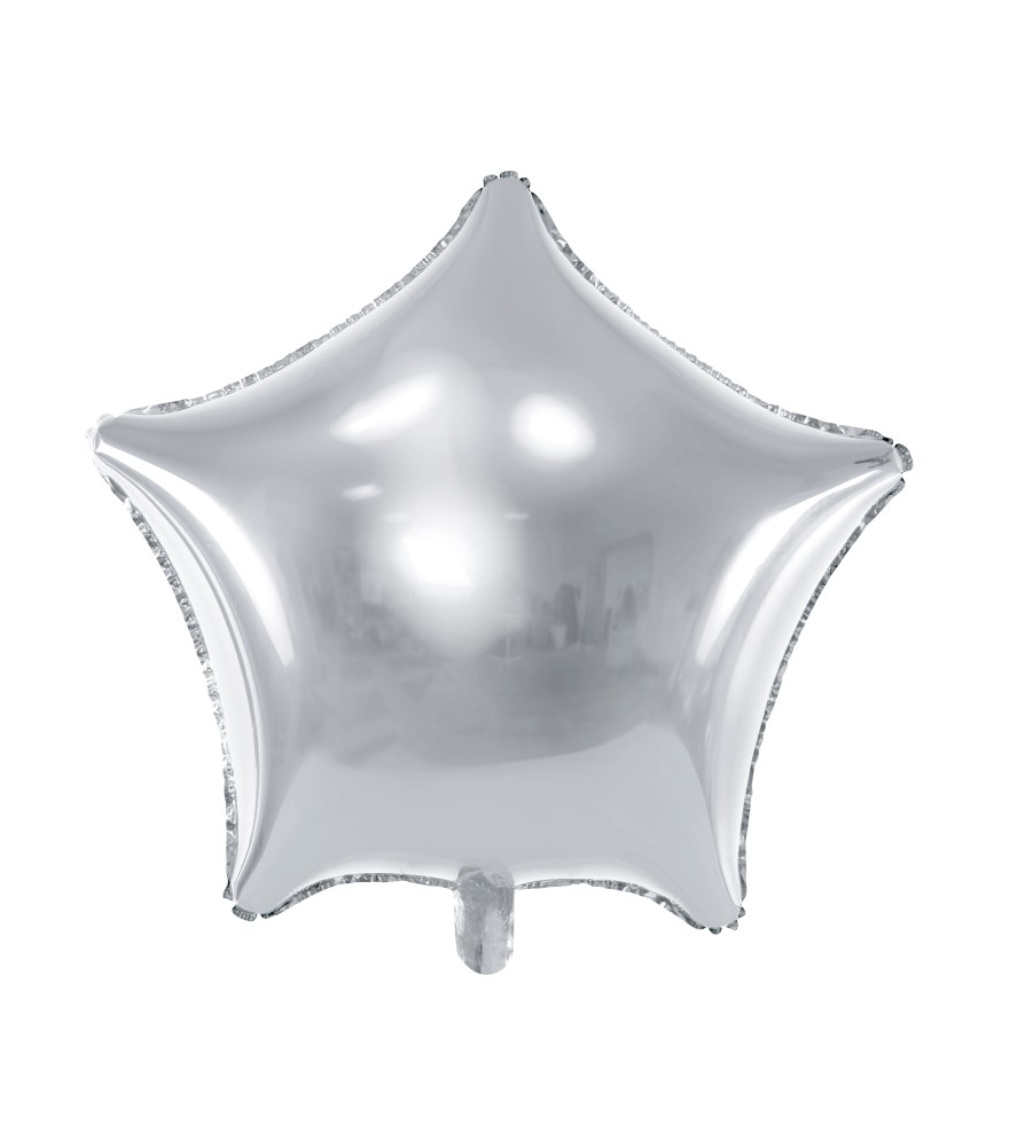 Metalický fóliový balónik v tvare hviezdy striebornej farby