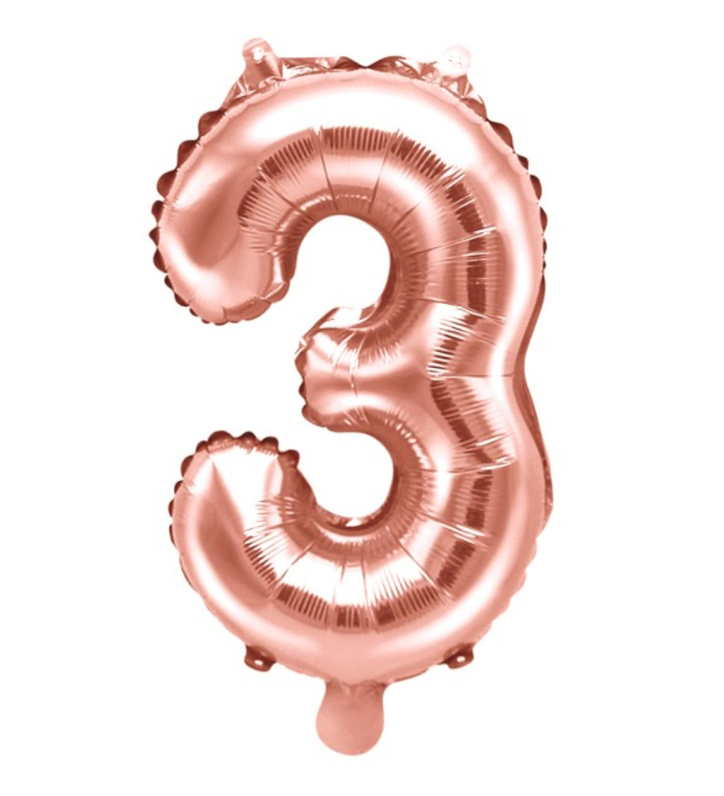 Fóliový balónik "3" - rose gold 35cm