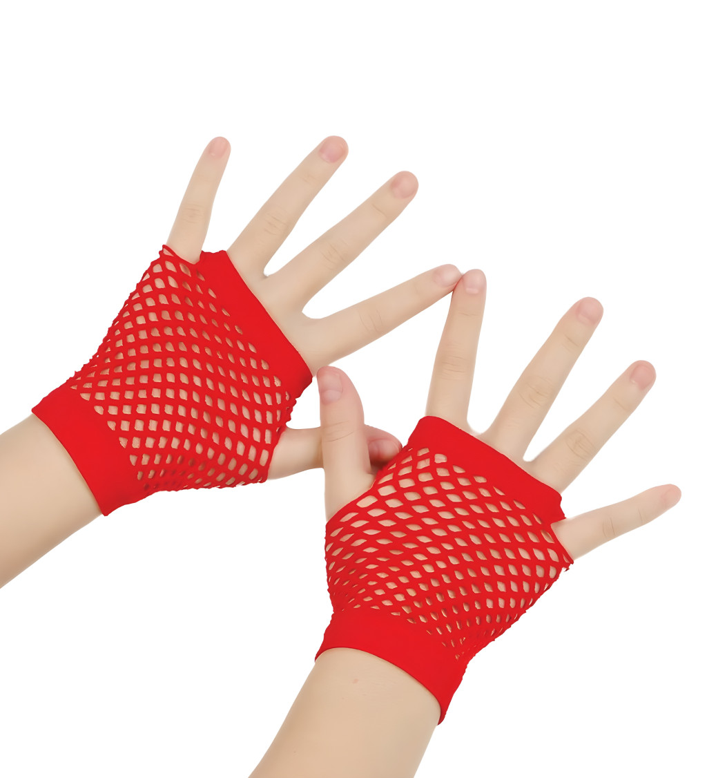 Krátke sieťované rukavice – červené