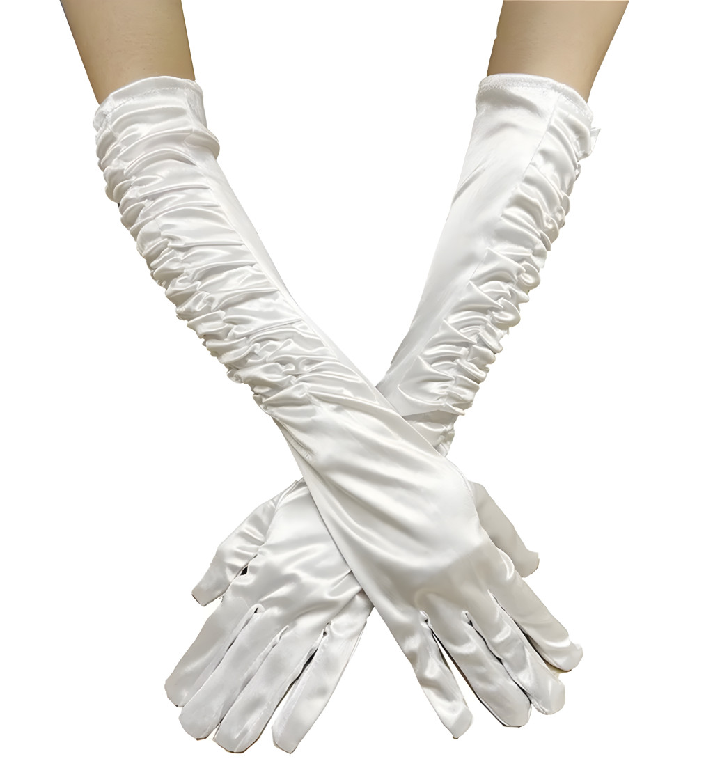 Dlhé nariasené rukavice – biele