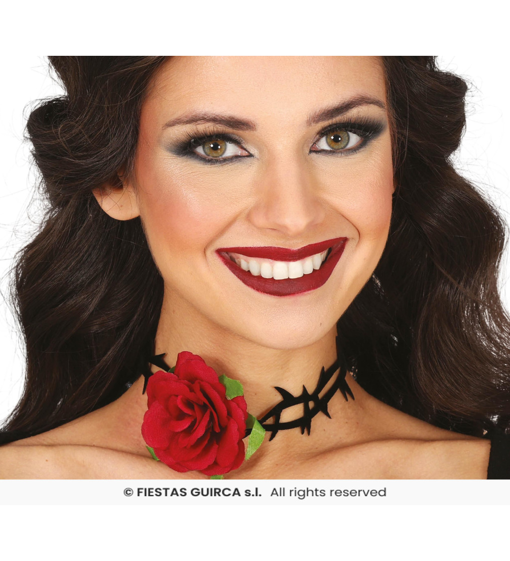 Choker náhrdelník s ružou a ostňami