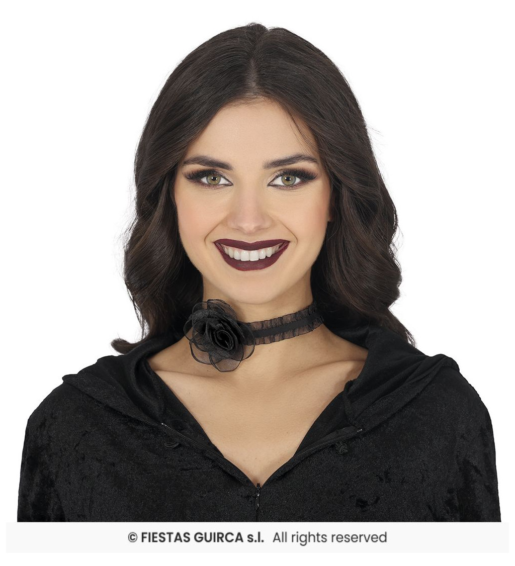 Čierny choker náhrdelník s ružou
