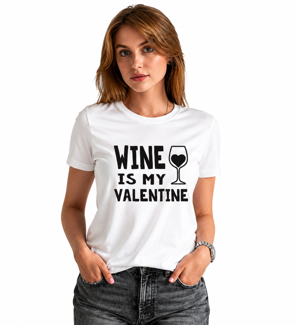 Dámske tričko biele - Víno je môj Valentín