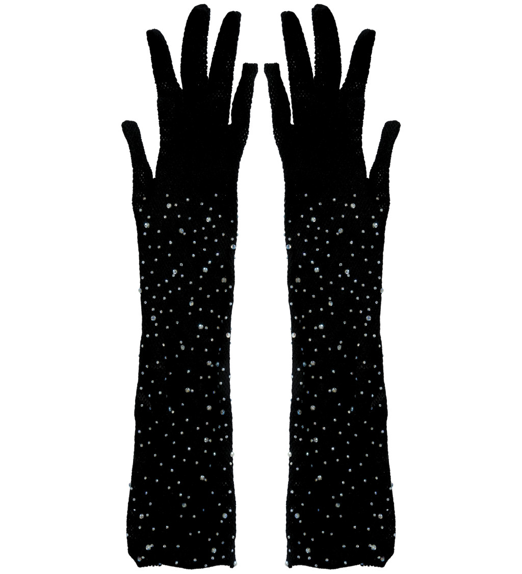 Čierne dlhé sieťované rukavice s kamienkami