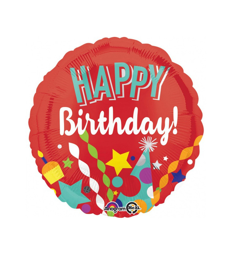 Okrúhly červený fóliový balón Všetko najlepšie k narodeninám
