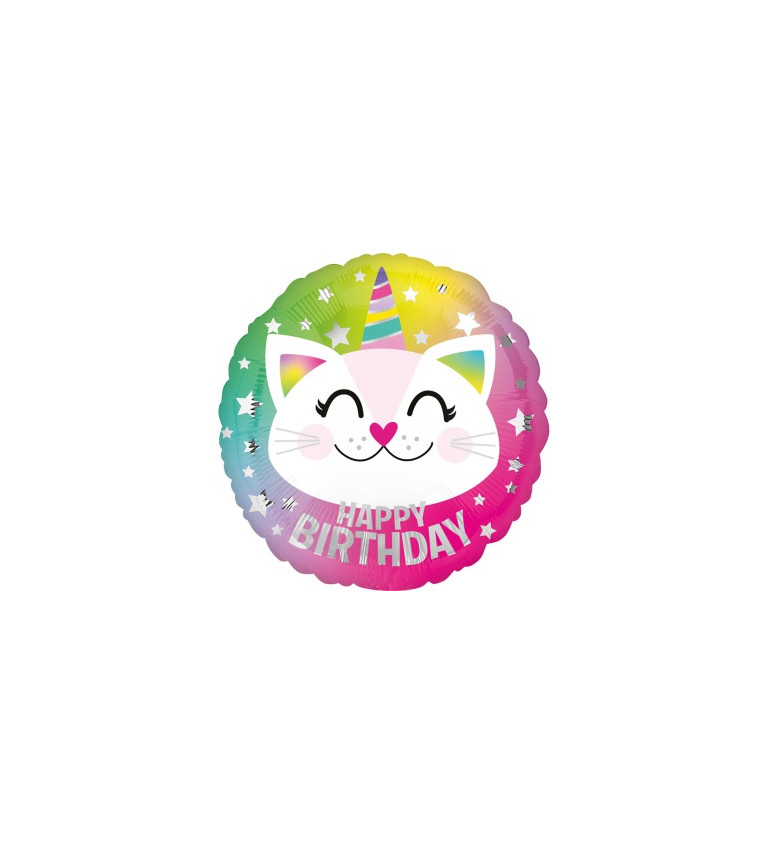 Fóliový balónik - Happy birthday - mačka