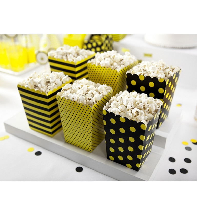 Krabičky na popcorn - žlté-čierne 6 ks