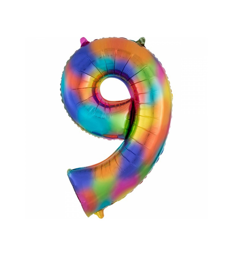 Fóliový balónik "9", dúhový