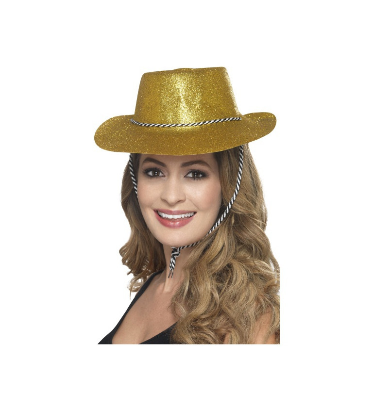 Kovbojský klobúk - luxusný zlatý trblietavý