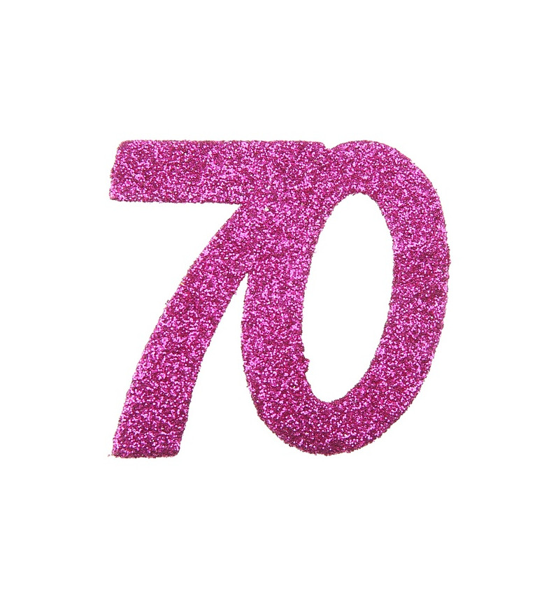 Trblietavé konfety v ružovej farbe v tvare čísla 70