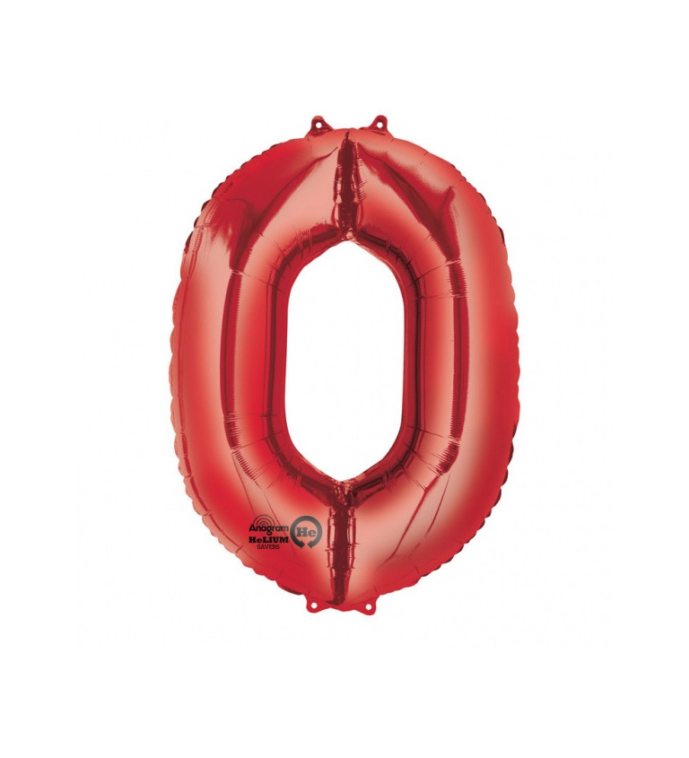 Červený fóliový balónik v tvare 0
