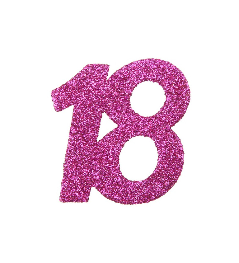 Ružové trblietavé konfety v tvare čísla 18