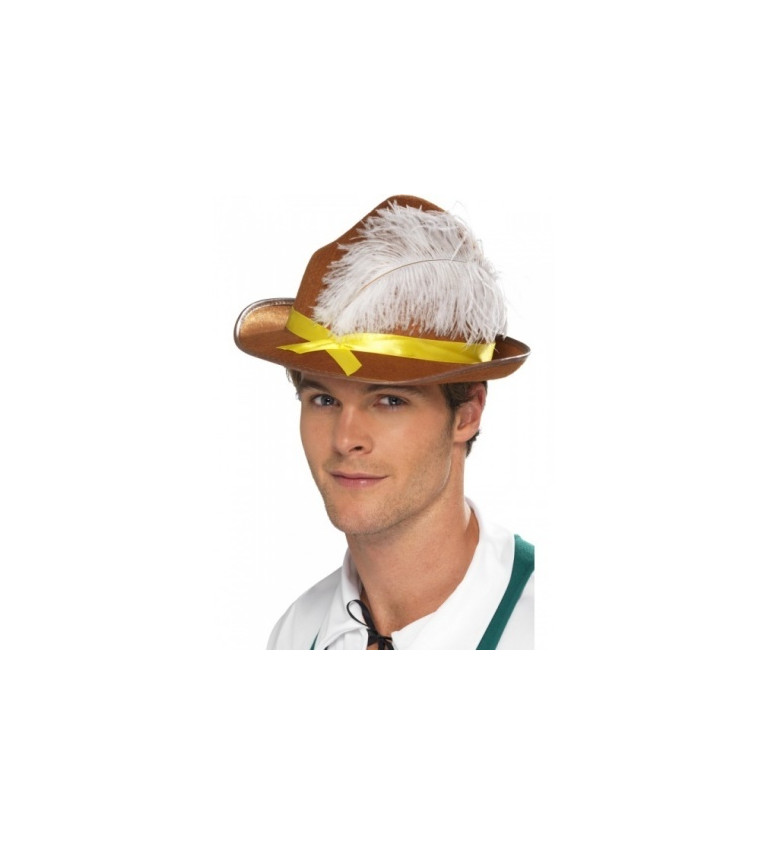 Bavorský klobúk s perím - hnedý