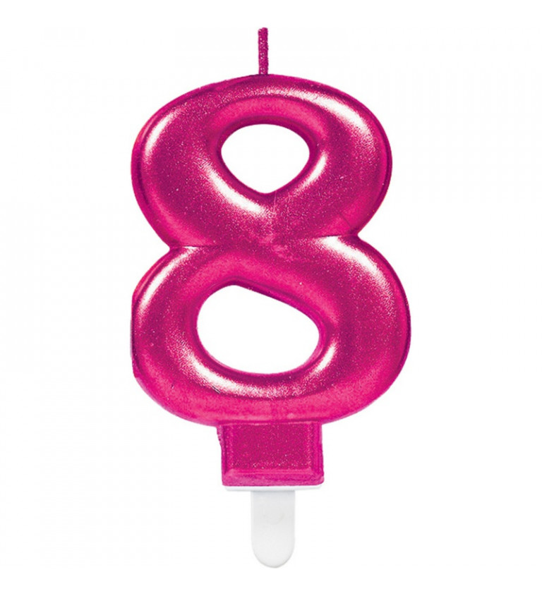 Ružová tortová sviečka s číslom 8
