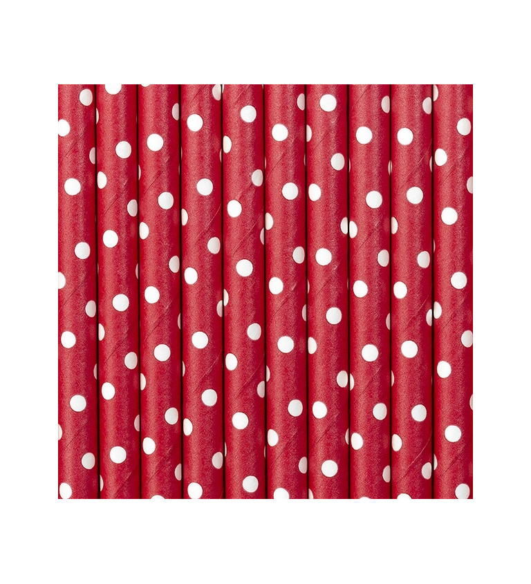 Slamky papierové s bodkami - červené