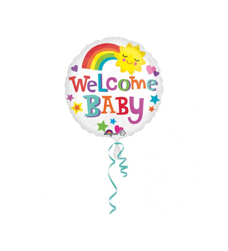 Fóliový balón Welcome Baby s dúhou